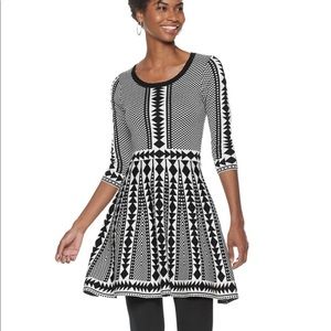 Nina Leonard Geometric Fit & Flare Sweater Dress